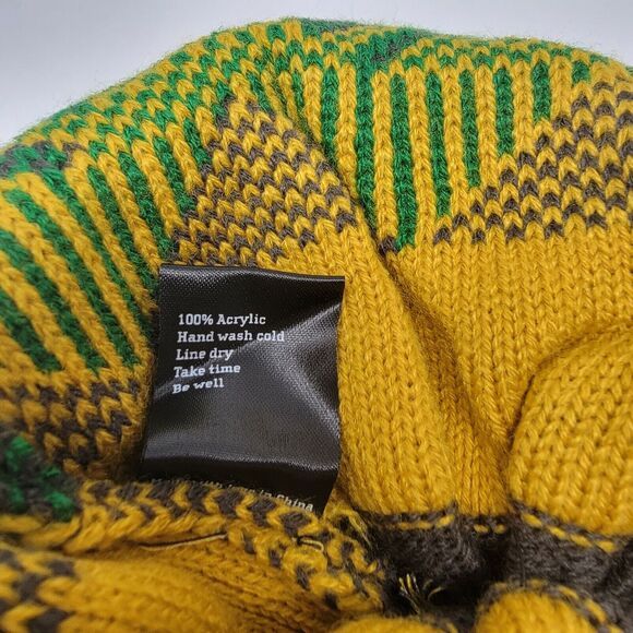 Flylow Revival Pom Beanie Charcoal Gray Yellow Green Knit Hat Unisex Size OSFM - Picture 6 of 6